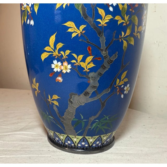 Fine Antique Sterling Silver Mounted Japanese Enameled Blue Cloisonne Vase For Sale - Image 14 of 15
