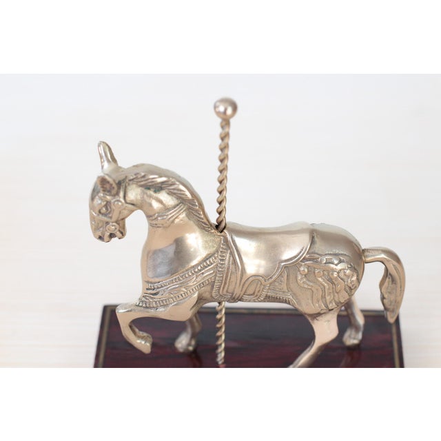 Mid-Century Brass Carousel Horse Figurine on Wood Base, Whimsical Home Decor For Sale - Image 11 of 17