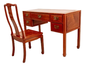 Asian Modern Style Walnut Desk and Chair