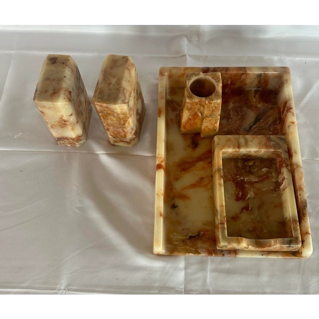 Mid 20th Century Faux Onyx Resin Desk Set- 5 Pieces For Sale - Image 9 of 12
