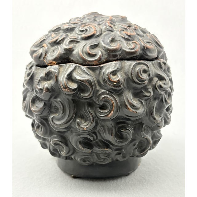 Victorian Tobacco Jar, African Female Glazed & fired terracotta. Sculpted head with textured, curly hair. Fitted lid. 20...