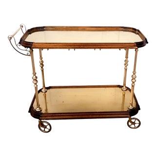 Vintage Art Deco Italian Brass and Wood Tea Trolley/Bar Cart For Sale