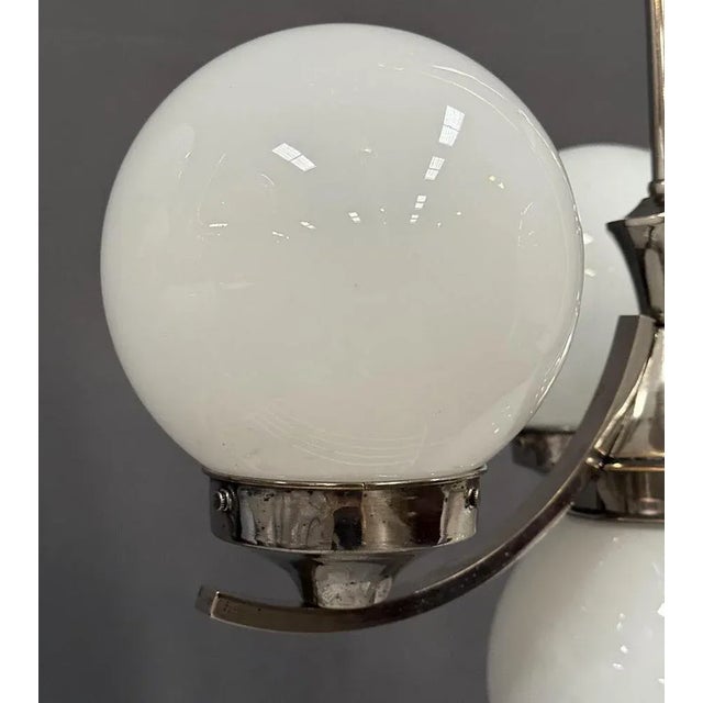 Art Deco Chrome Pendant with Opaline Glass, 1930s For Sale - Image 4 of 5