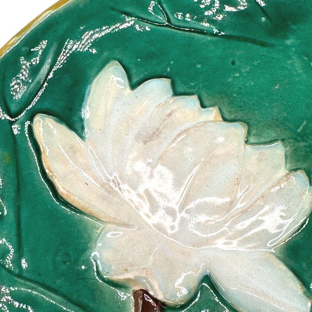 Joseph Holdcroft A Joesph Holdcroft Majolica Pond Lily Plate, Signed, English, Ca. 1875 For Sale - Image 4 of 9