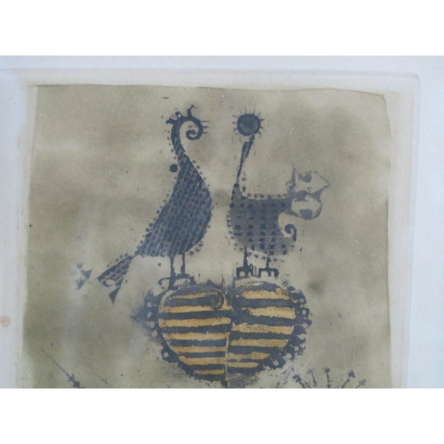 Johnny Friedlaender Signed Framed Two Birds Deux Oiseaux III Engraving For Sale - Image 4 of 7