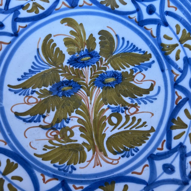 A Vintage Guertes Talavera Polychrome Decorated Plate, Spain, Circa 1970's For Sale - Image 10 of 12