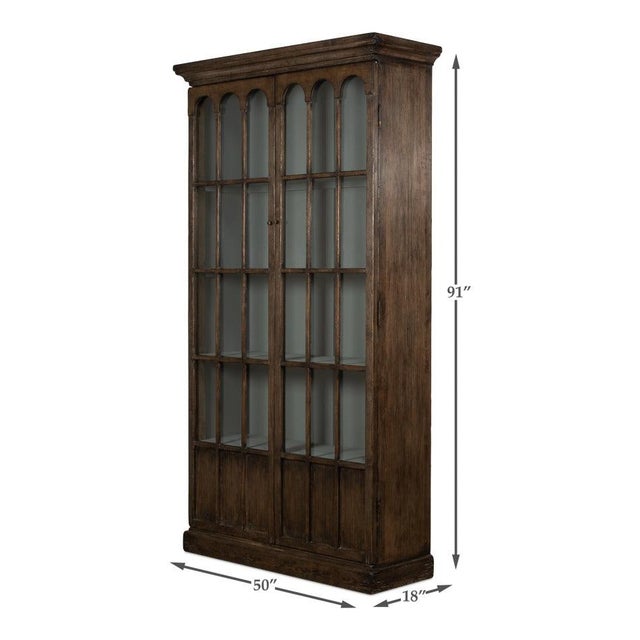 Traditional Pine Bookcase - Arched Glass Doors For Sale - Image 10 of 10