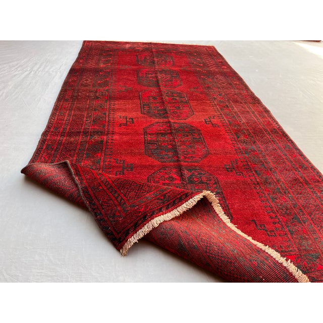 Red Vintage Afghan Ersari Elephant Foot Rug, Oxblood Abrash - 8'0" X 3'11" For Sale - Image 8 of 13