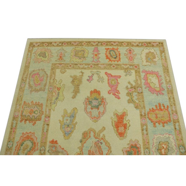 Pink & Blue Colorful Handwoven Turkish Oushak Rug 4'2" X 6'2" For Sale - Image 4 of 5
