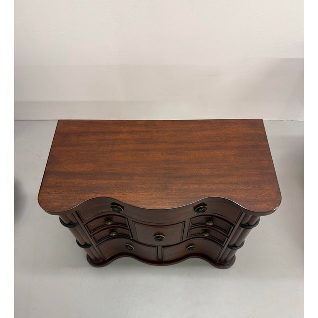 Wood Neoclassical Commode Chests With Cane-Front Drawers - Pair For Sale - Image 7 of 8