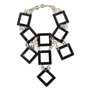 Paco Rabanne Paris Futuristic Chrome and Enamel Necklace For Sale