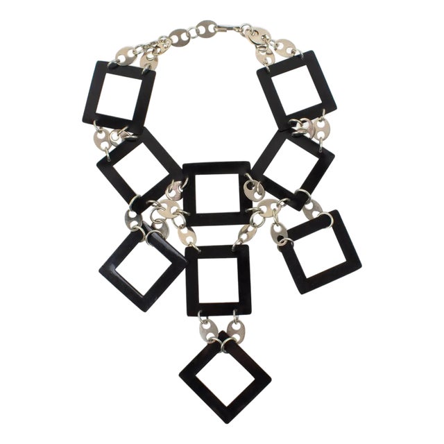 Paco Rabanne Paris Futuristic Chrome and Enamel Necklace For Sale