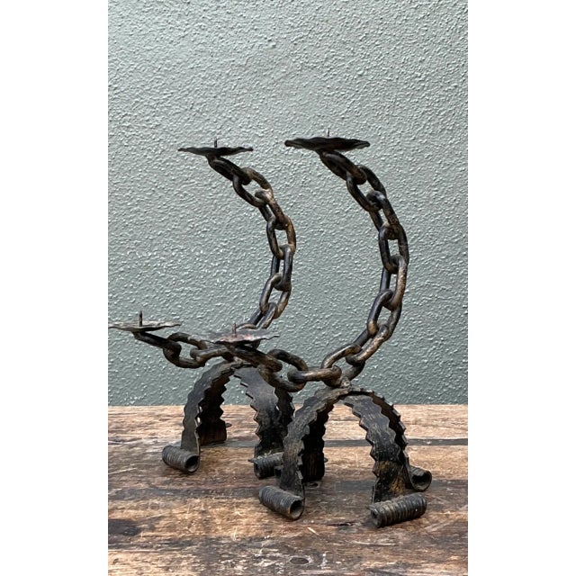 Gothic Vintage Wrought Iron Chain Candle Holders For Sale - Image 3 of 12