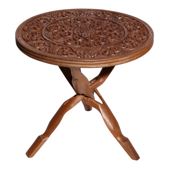 Carved Wood Accent Table Chairish