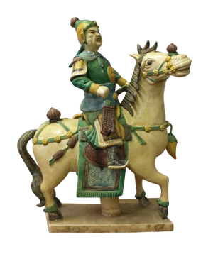 Chinese Vintage Handmade Ceramic Warrior On Horse Figure