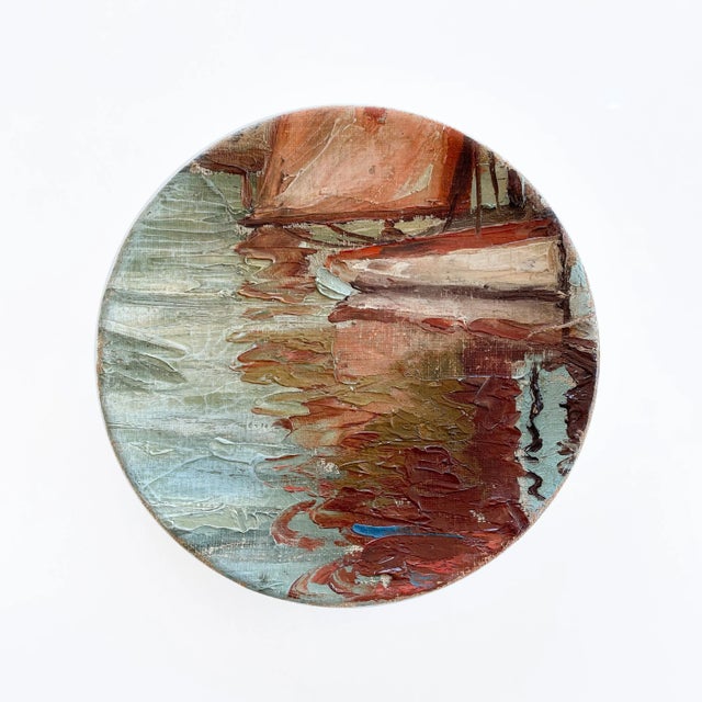 2020s Wall Art Installation: Composition of Ceramic Plates and Oil on Canvas - "The Red Sail" For Sale - Image 5 of 13