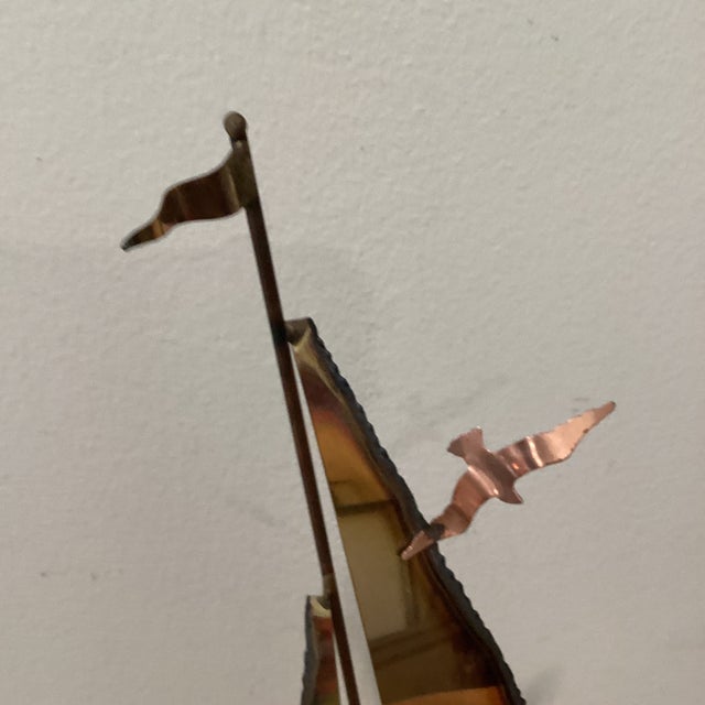 1960s Mid-Century Modern Brass & Copper Sailboat Sculpture on the Stone Base by Curtis Jare Circa1960 For Sale - Image 5 of 12