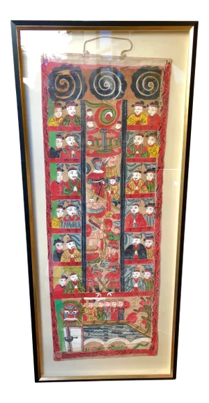 Antique 19th Century Chinese Qing Taoist Temple Scroll Painting