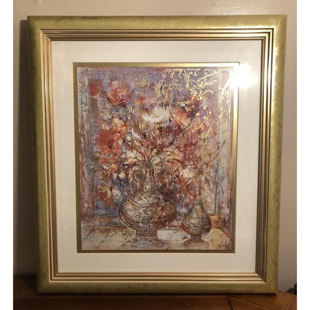 1980s Edna Hibel "Fleurs D'Or" Golden Laurels Collection Enhanced Limited Edition Framed Print – Coa Included For Sale - Image 4 of 5