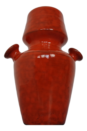Italian Orange Ceramic Studio Vase with Handle, 1970s