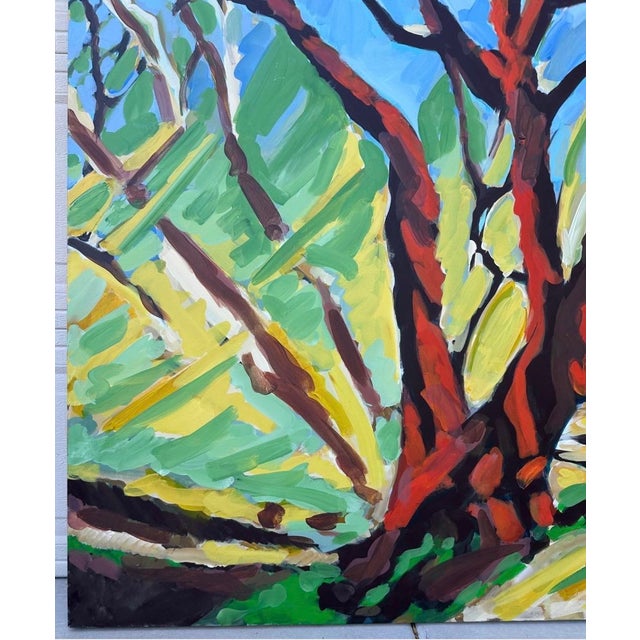 Textile Large 48" × 48" Original Expressionist Tree Painting, 1998, Vibrant Colorful For Sale - Image 7 of 18