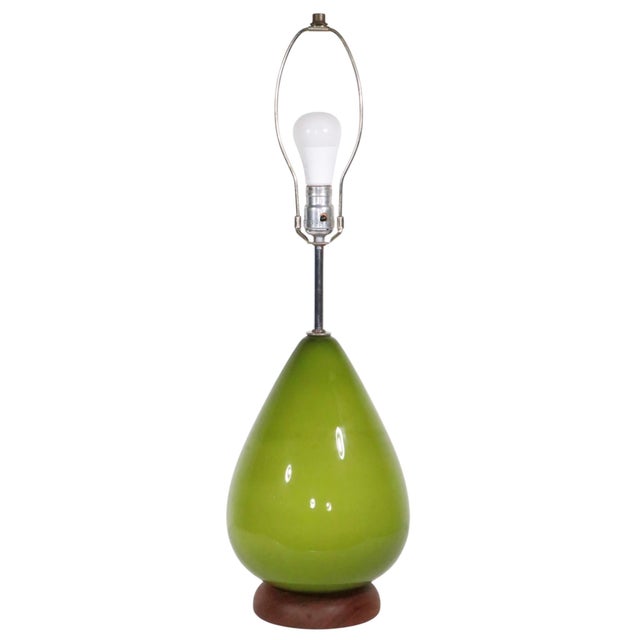 Mid-Century Modern Mid 20th Century Green Glass Table Lamp With Original Shade For Sale - Image 3 of 12