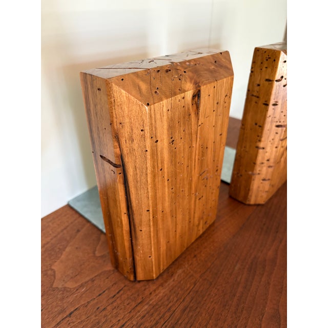 Paul McCobb Large Artisan Made Wormhole Hardwood Faceted Bookends a Pair For Sale - Image 4 of 8