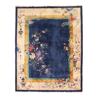 Floral Chinese Art Deco Carpet, 7' X 8'9'' For Sale