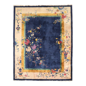 Floral Chinese Art Deco Carpet, 7' X 8'9''