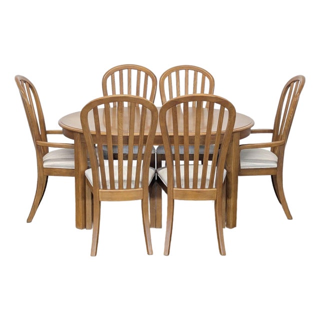 Stanley Furniture 7-Piece Dining Set With Oval Table and Upholstered Chairs For Sale
