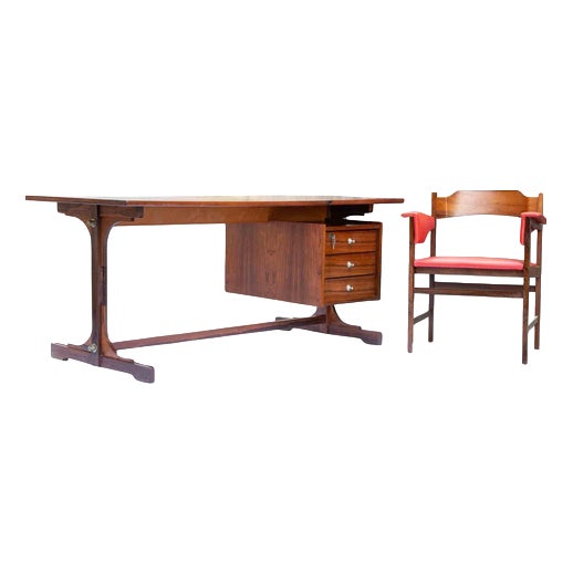 Vintage Rosewood Desk Set attributed to Gianfranco Frattini, 1960s, Set of 2 For Sale