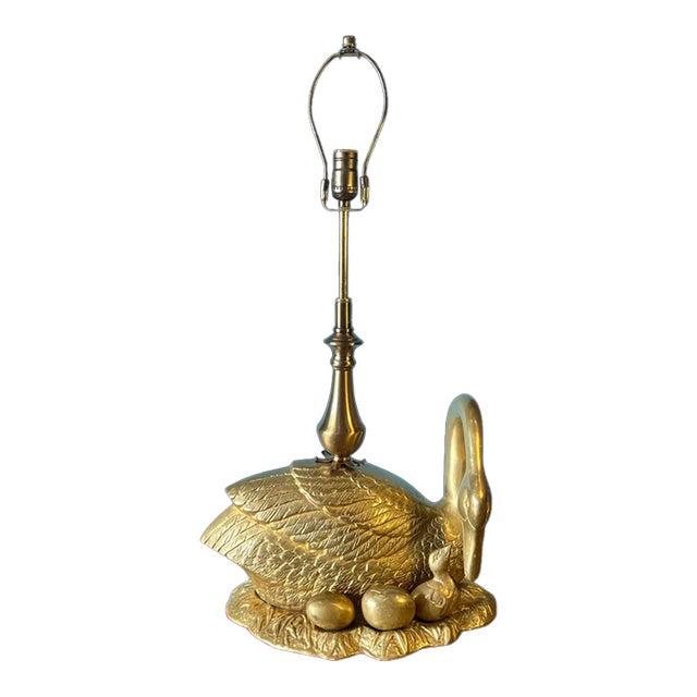 Mid-Century Brass Swan Signets Brass Table Lamp For Sale