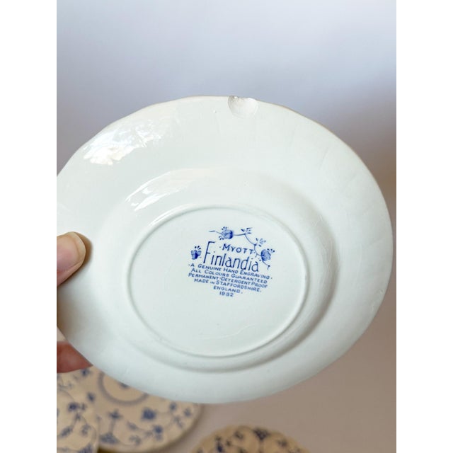 1980s Myott Finlandia Blue & White Dessert Plates - Set of 6 For Sale - Image 10 of 11
