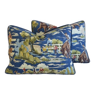 Western Ranch Cowboy Rodeo Horse Feather/Down Pillows 24" X 18" - Set of Two For Sale