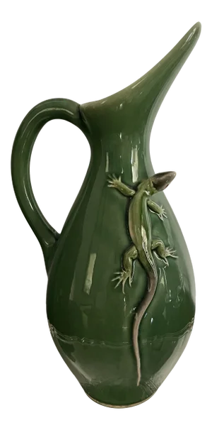 Vintage Bordallo Pinneiro Majolica Pitcher With Lizard
