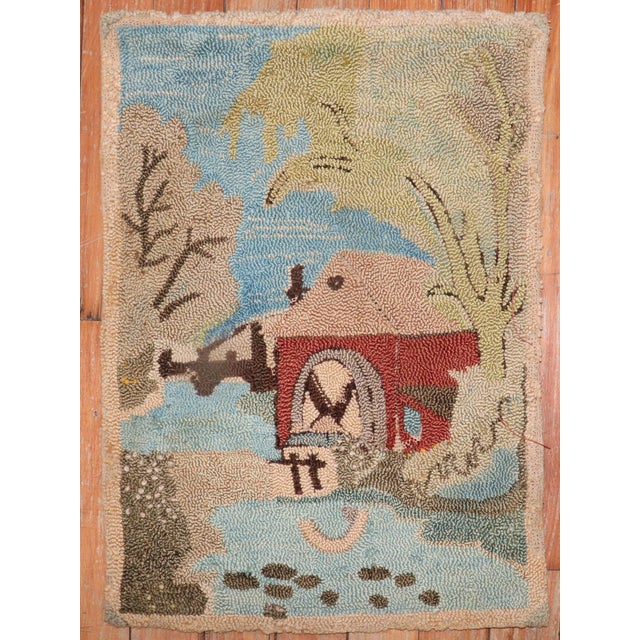 American Early 20th Century American Hooked Pictorial Rug - 1'2" x 1'7" For Sale - Image 3 of 6
