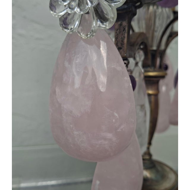 19th Century Opulent French Louis XV Huge Natural Rose Quartz, Amethyst and Clear Quartz Rock Crystal Girandole, Table Lamp For Sale - Image 13 of 18