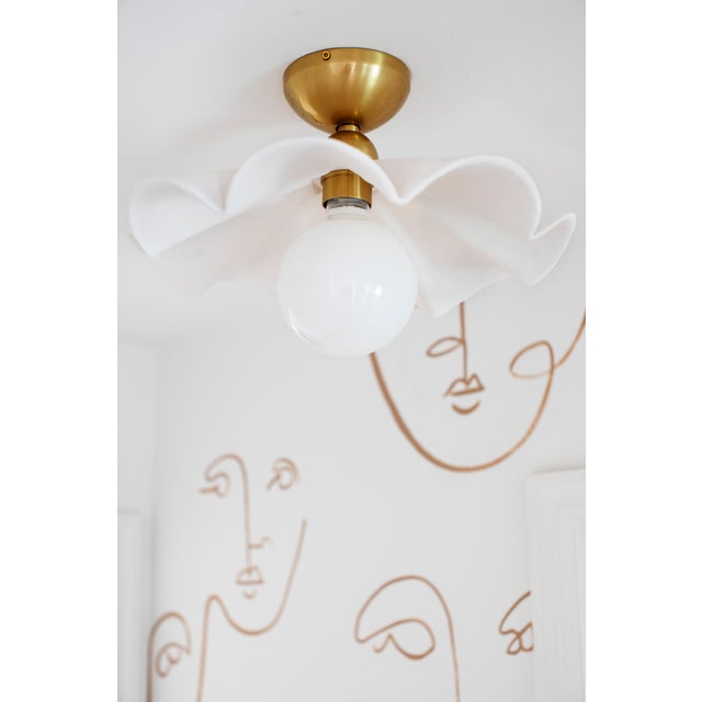 Mitzi Maisie 16 in. 1 Light Pendant in Aged Brass and Ceramic Rough Texture White Finish For Sale In New York - Image 6 of 15