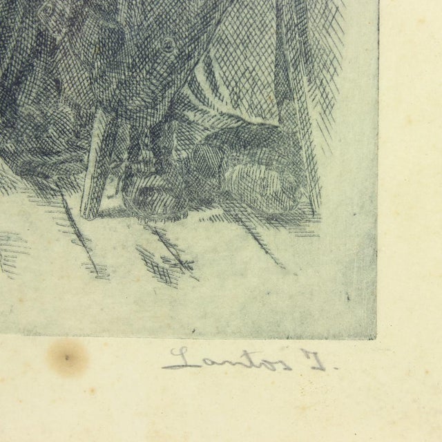 Beautiful vintage wall art piece. A drawing of a boy waking up from his bed. The art piece is signed. Drawn on paper,...