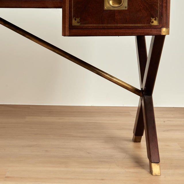 Antique English Leather Top Campaign Desk For Sale - Image 15 of 15