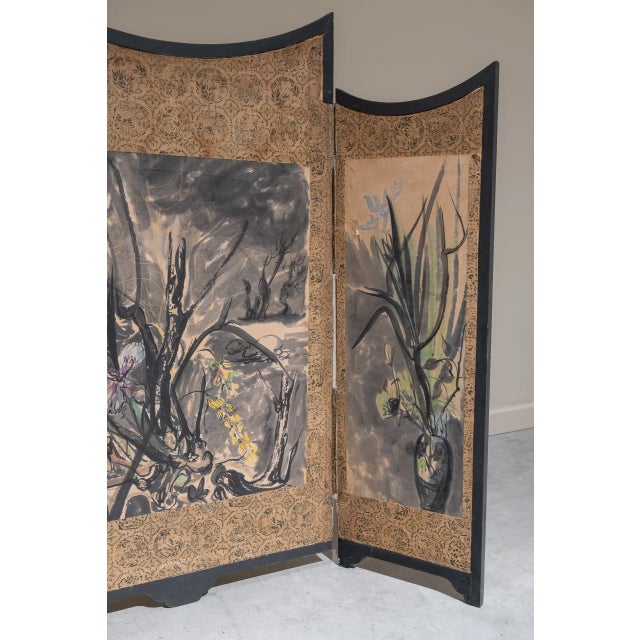Small Japanese Screen with Three Sheets Intervened by the Artist Diaz Ferrer, 1964 For Sale - Image 6 of 13