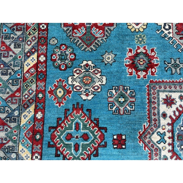 Turquoise and Red Kazak Wool Area Rug With Tribal Motifs, 6'7" X 9'8" For Sale - Image 11 of 16