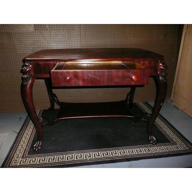 1920s Library Table/Salon Room Table. 1920's Vintage. Carved Ornate Lions Heads For Sale - Image 5 of 17
