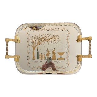 Antique Italian Venetian Mirror Tray With Gilt Metal Handles and Gold Flecking For Sale
