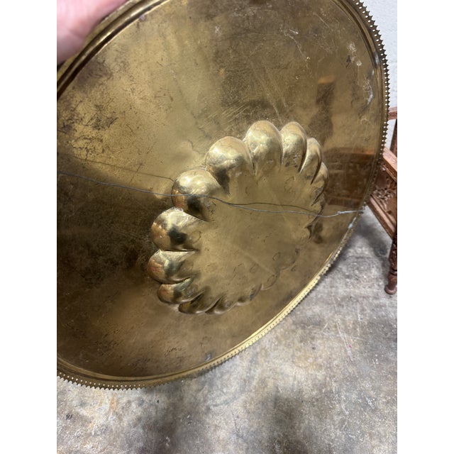 Moroccan Style Brass Tray Teak Table For Sale In Richmond - Image 6 of 9