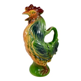 St. Clément Vintage French Majolica Gallic Rooster Water Pitcher For Sale