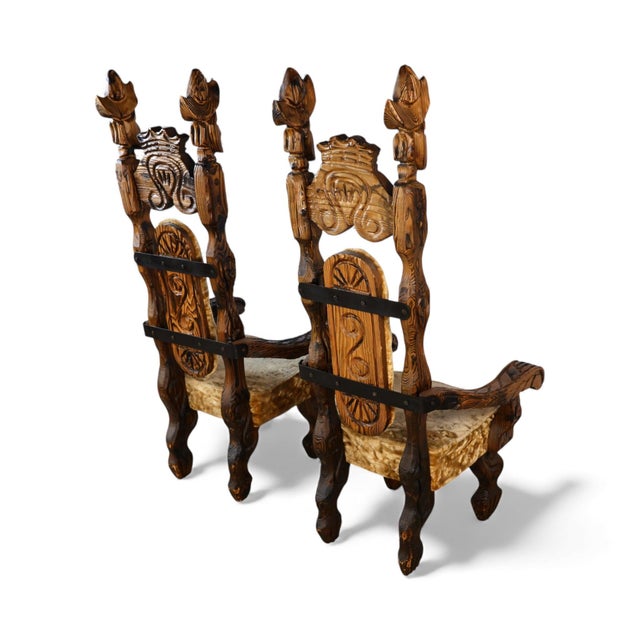 Brown Witco Attributed Tiki Rare Pair of Vintage Mid Century Modern Throne Chairs C. 1960s For Sale - Image 8 of 9