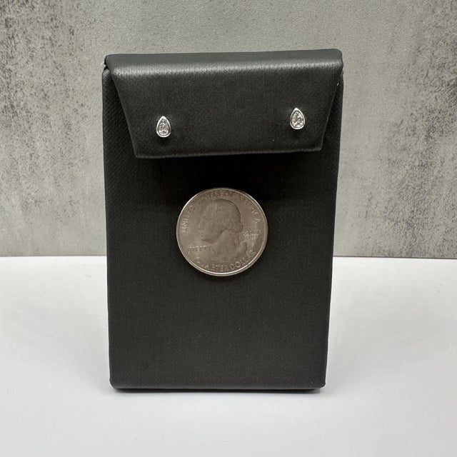 Bezel Set Pear Cut Diamond Studs in 14kt White Gold - 0.16ctw Diamonds, New, A Pair For Sale - Image 4 of 5