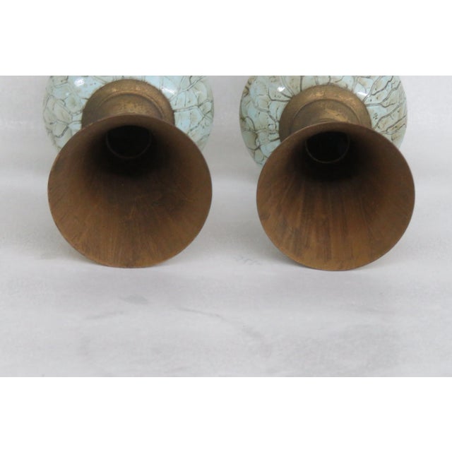 Mid 20th Century Delft Holland Brass and Ceramic Set of Two Bud Vase For Sale - Image 5 of 11