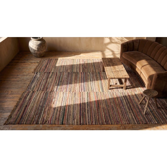1920s Multicolor Earth Tone Stripe Antique American Rag Rug 8' 6" X 12' 0" Knotted Wool Carpet For Sale - Image 10 of 10